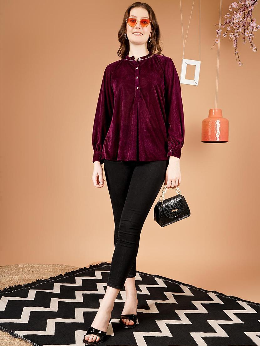 women solid puff sleeves a-line top - 21672111 - Standard Image - 2