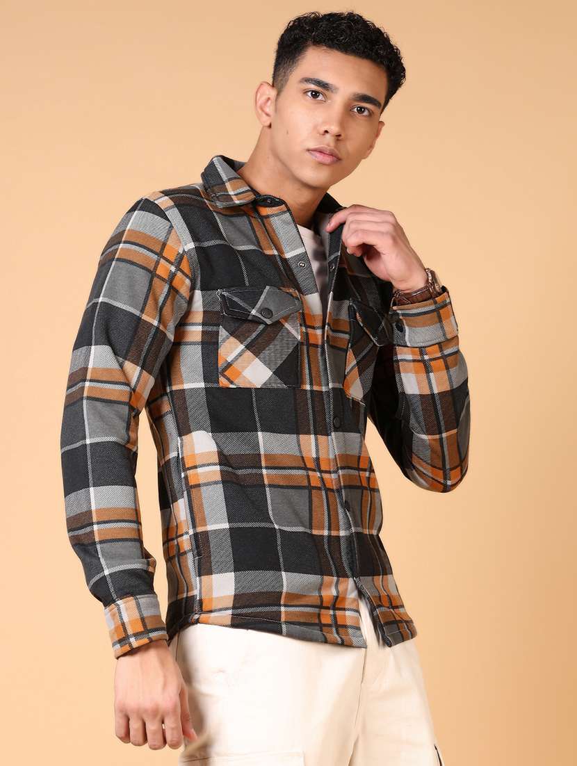 men long sleeves checkered shacket - 21672232 -  Standard Image - 2