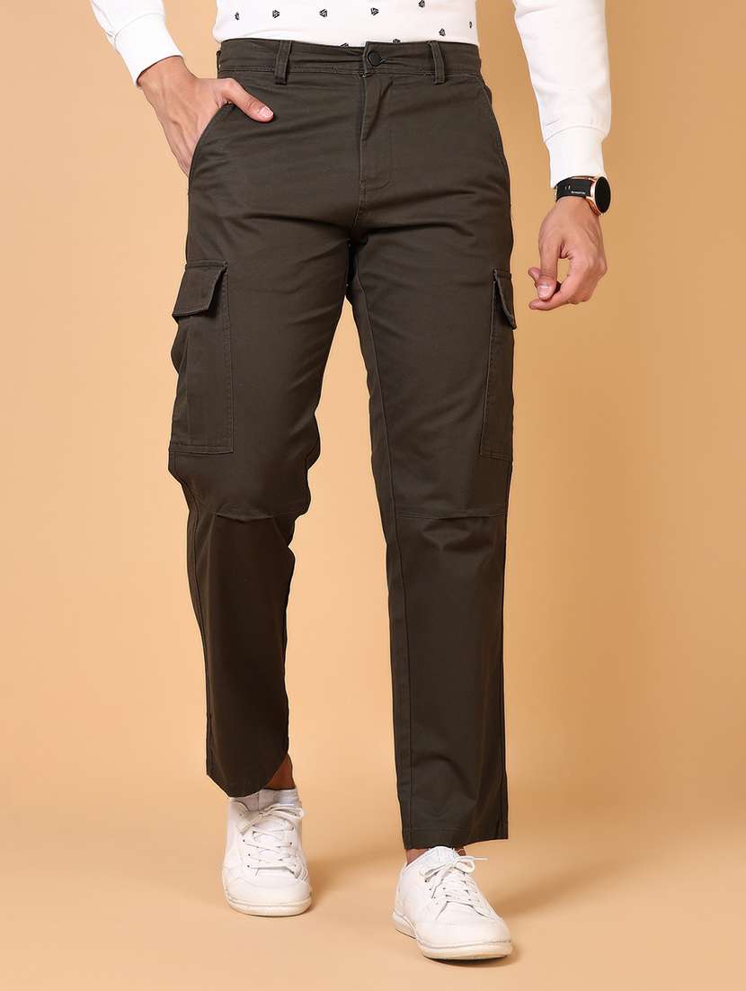 men solid mid rise regular fit cargo