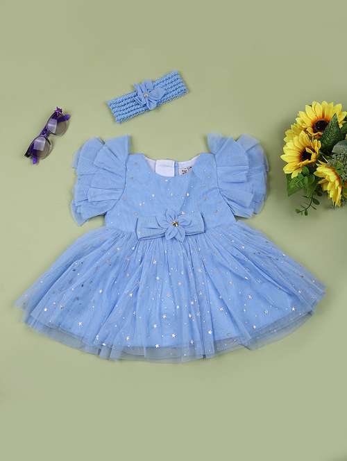 girls round neck foil printed frock - 21672275 -  Standard Image - 0