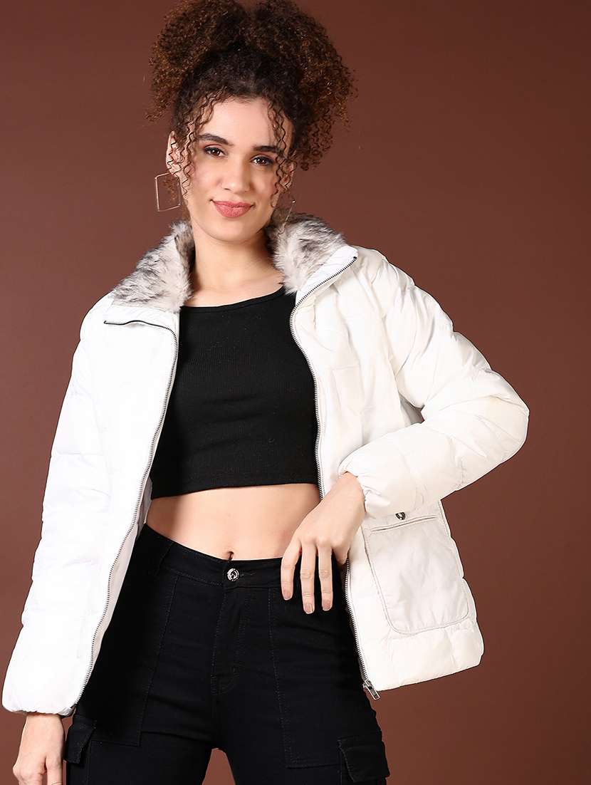 women long sleeves solid puffer jacket - 21672289 -  Standard Image - 2