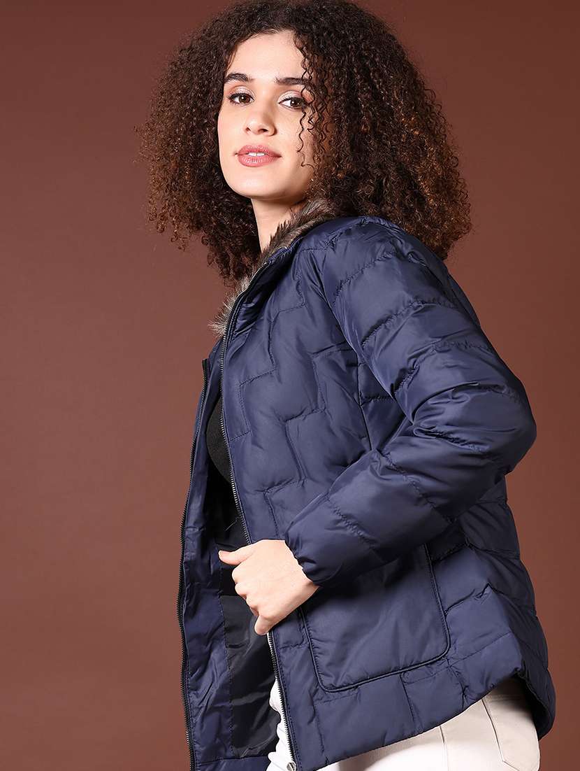 women long sleeves solid puffer jacket - 21672291 -  Standard Image - 2