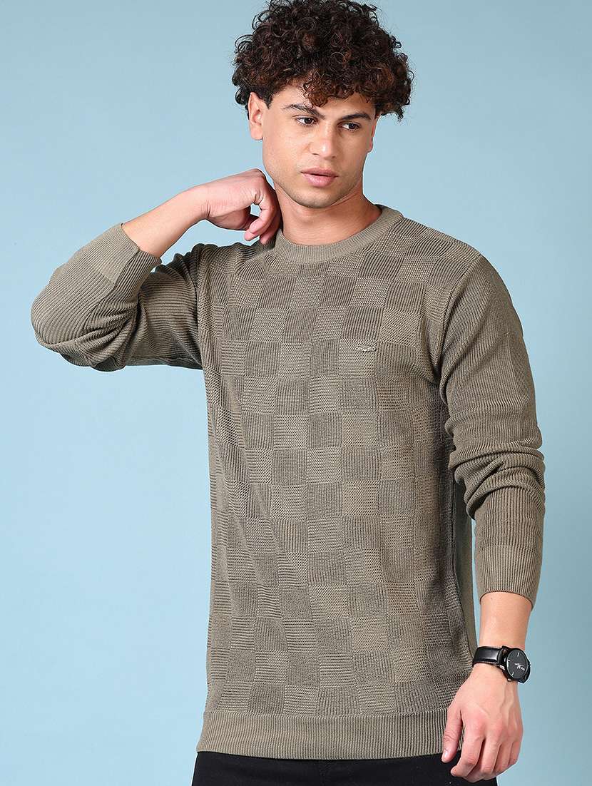 men checkered long sleeve pullover sweater