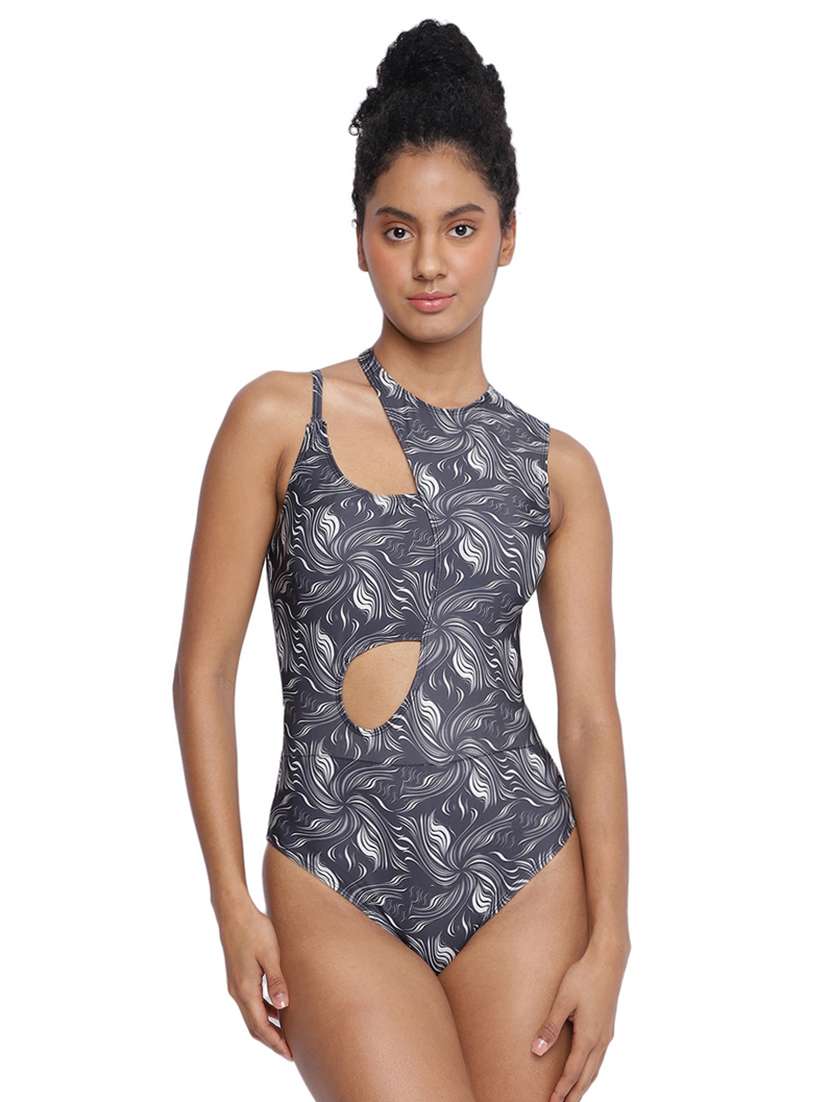 women printed asymmetric neck monokini