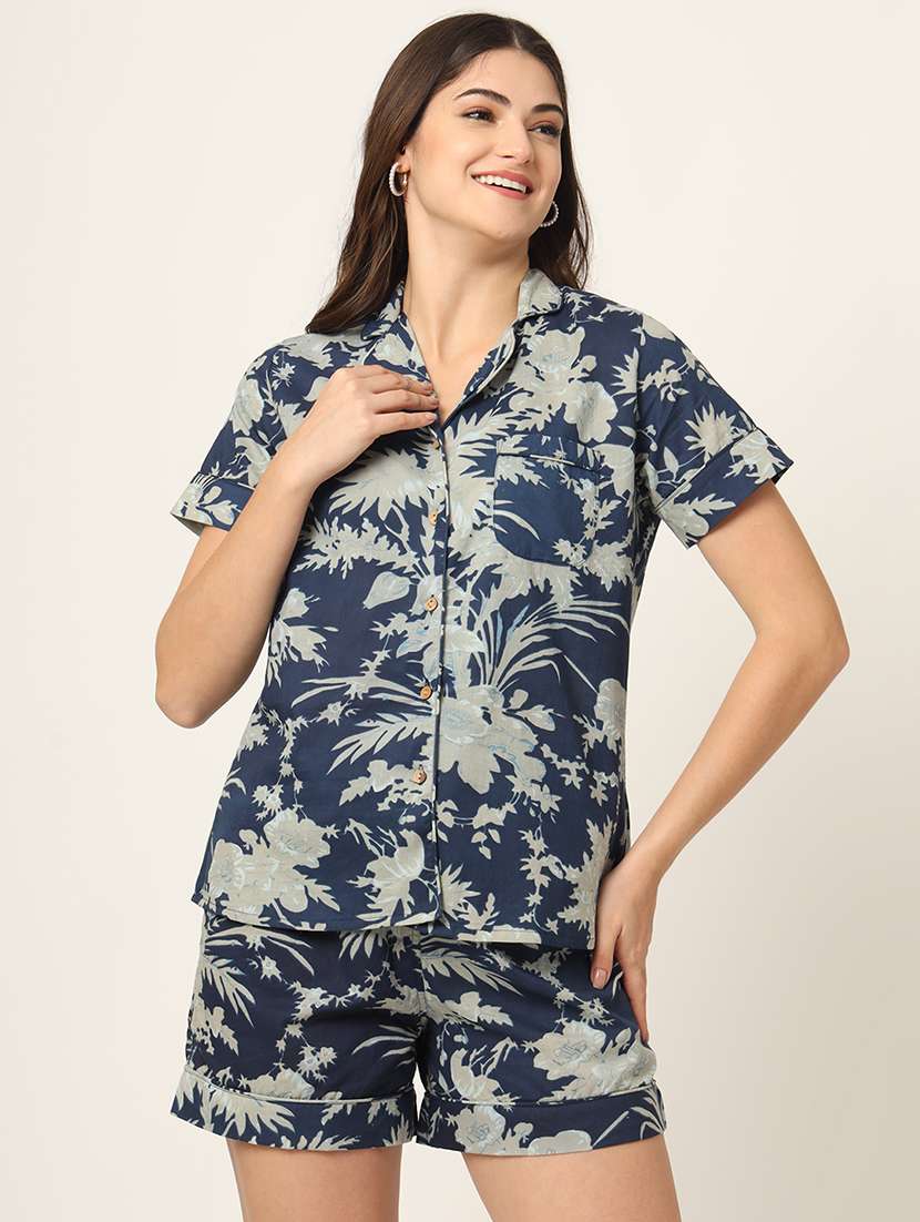 women printed nightwear shrots set