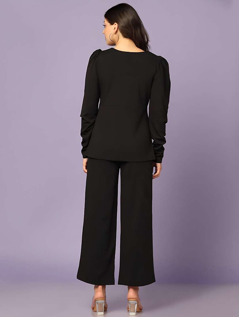 women solid top and trouser co-ord set - 21672858 - Standard Image - 2