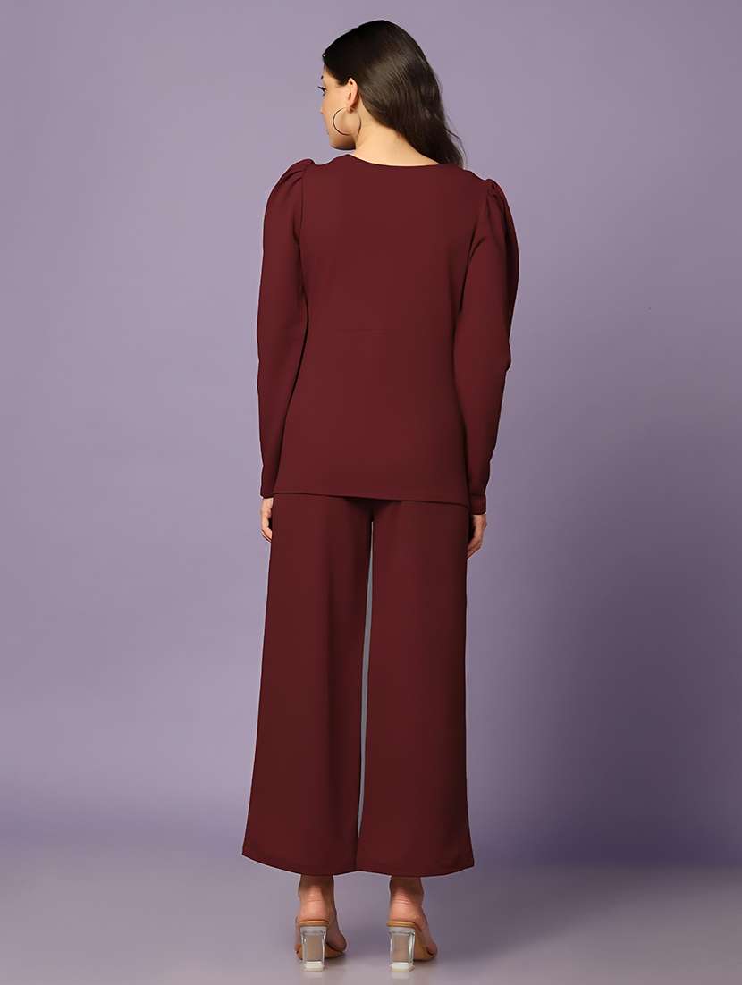 women solid top and trouser co-ord set - 21672860 - Standard Image - 2