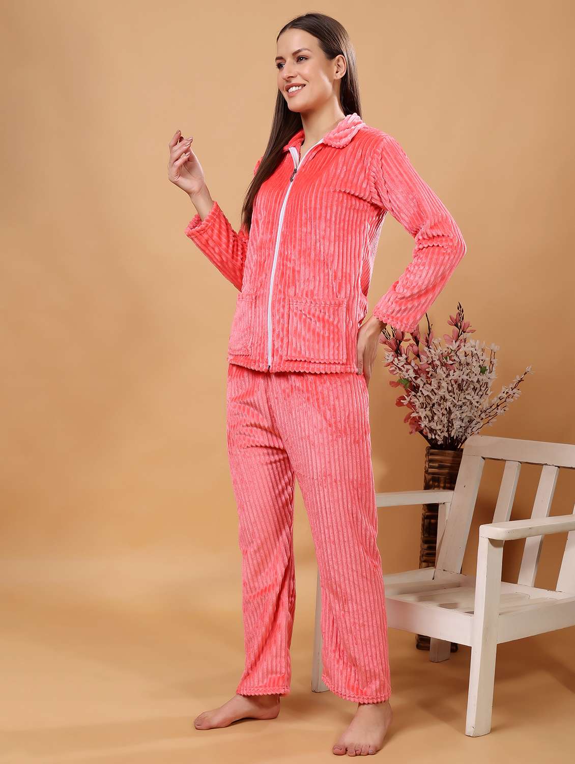 women solid winter wear nightwear pyjama set - 21672930 - Standard Image - 2