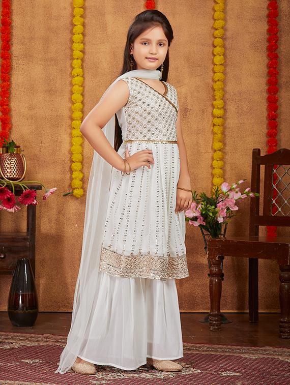 girls sequin work kurta sharar set with dupatta - 21672957 - Standard Image - 2