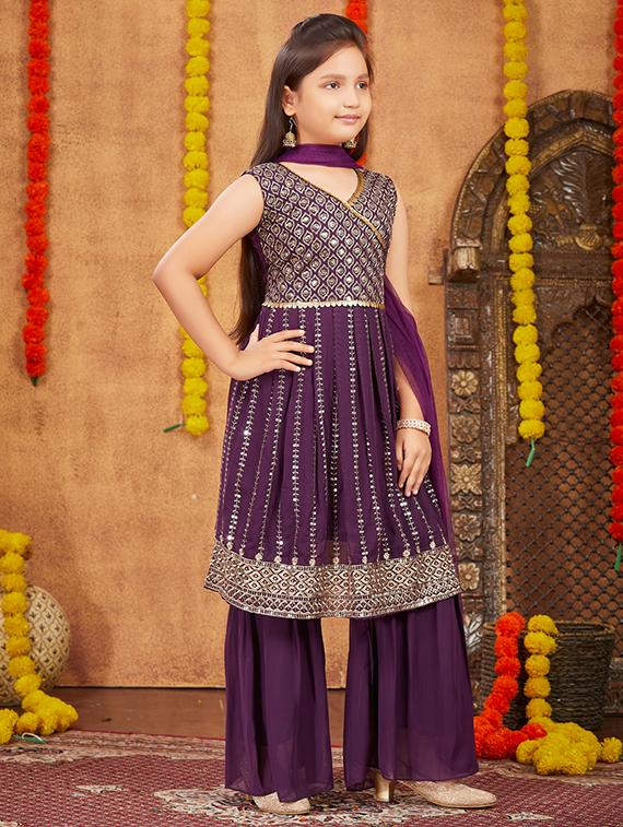 girls sequin work kurta sharar set with dupatta - 21672958 - Standard Image - 2