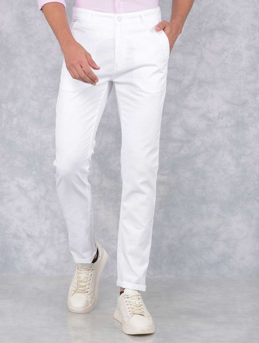 men solid mid rise chinos trouser