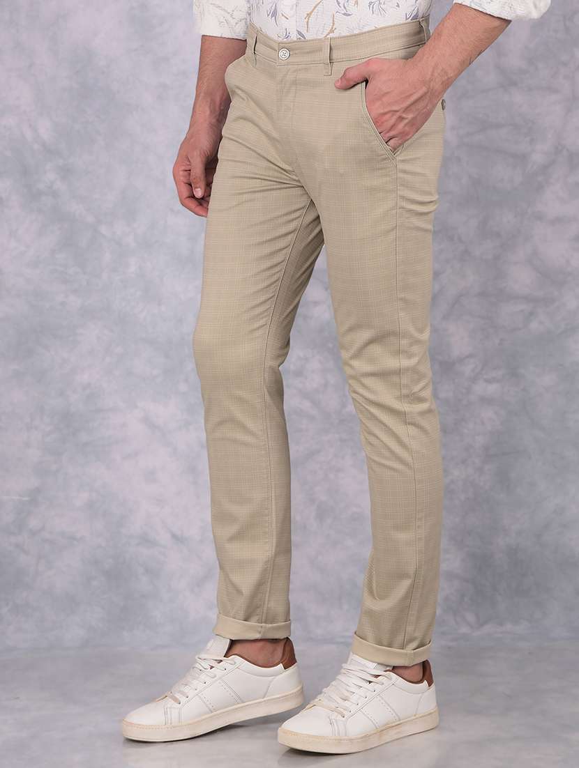 men checkered mid rise chinos trouser - 21673011 -  Standard Image - 2