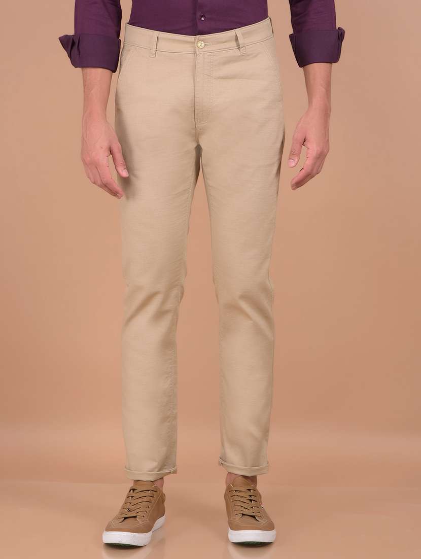men solid mid rise chinos 