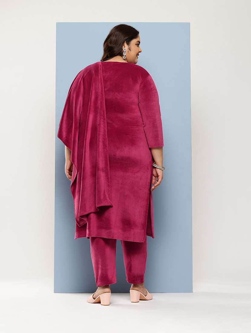 women plus size round neck kurta pant set with dupatta - 21673055 -  Standard Image - 2