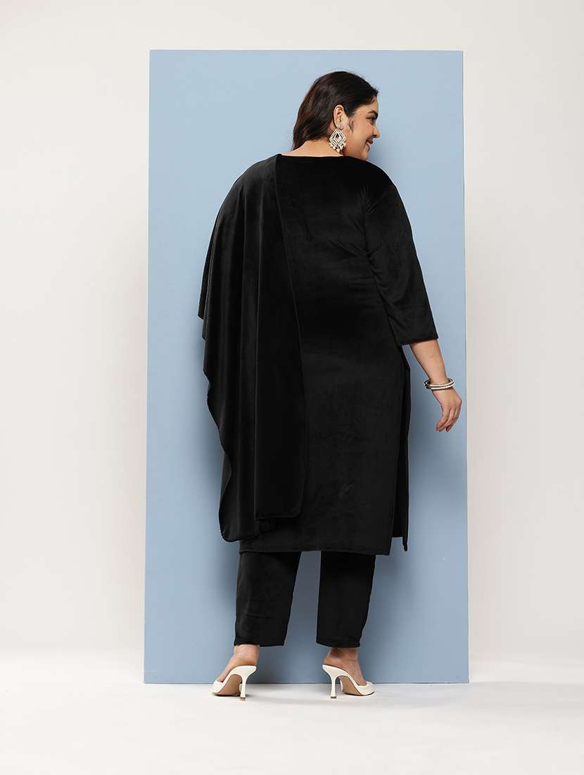 women plus size round neck kurta pant set with dupatta - 21673056 - Standard Image - 2