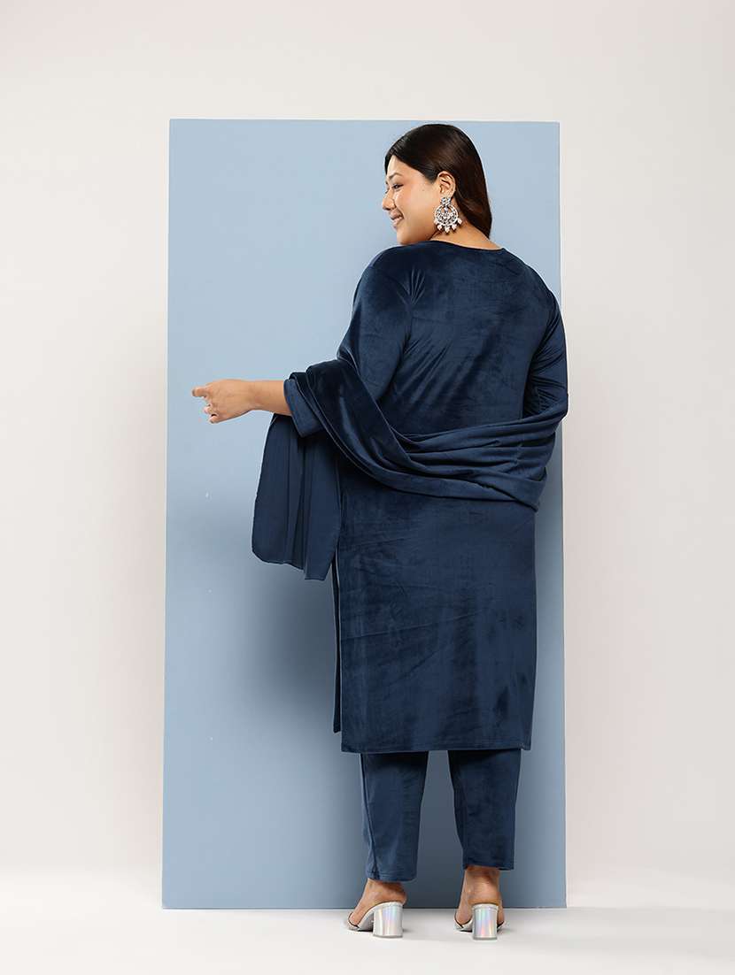 women plus size round neck kurta pant set with dupatta - 21673057 -  Standard Image - 2