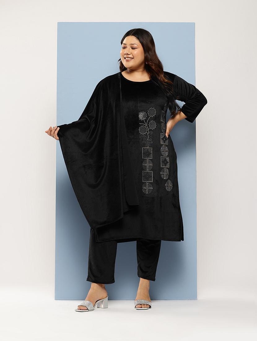 women plus size round neck kurta pant set with dupatta - 21673061 - Zoom Image - 0