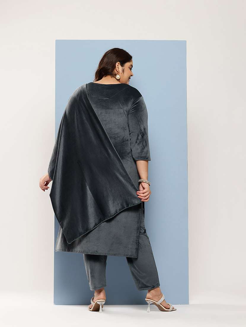 women plus size round neck kurta pant set with dupatta - 21673064 -  Standard Image - 2