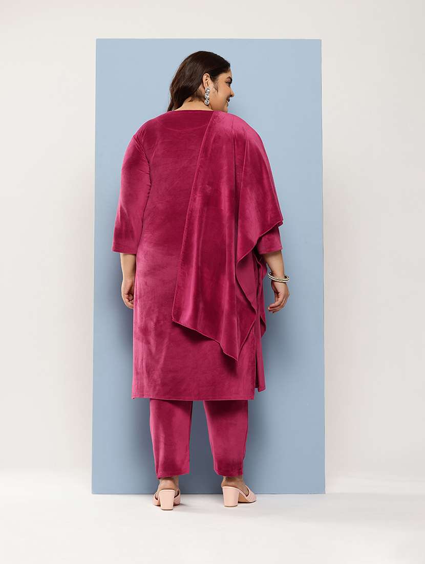 women plus size round neck kurta pant set with dupatta - 21673065 -  Standard Image - 2