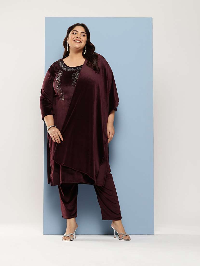 women plus size round neck kurta pant set with dupatta - 21673067 - Zoom Image - 0