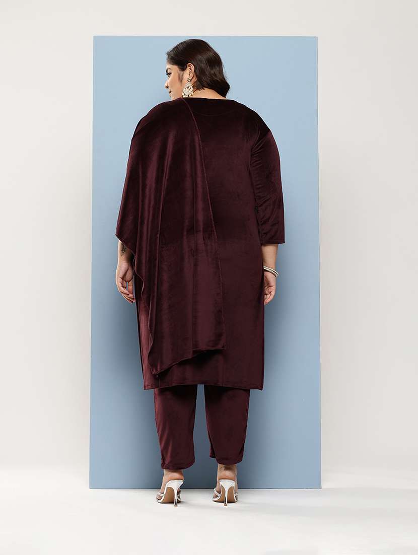 women plus size round neck kurta pant set with dupatta - 21673067 - Standard Image - 2