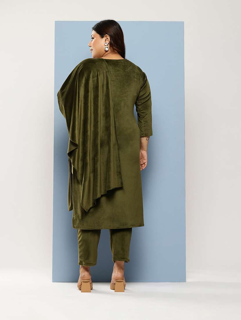 women plus size round neck kurta pant set with dupatta - 21673068 -  Standard Image - 2