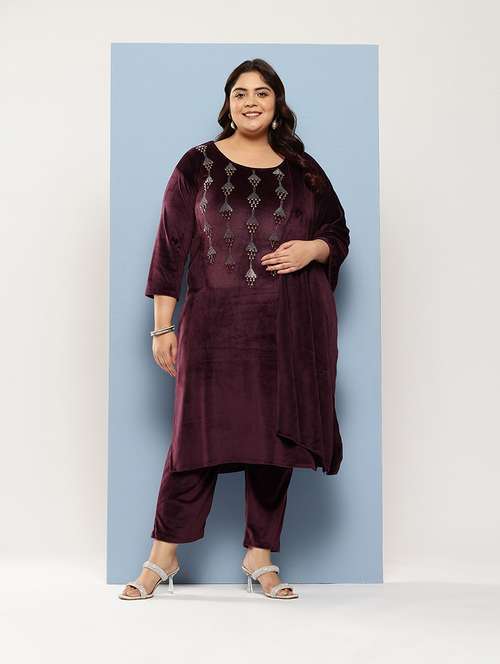 women plus size round neck kurta pant set with dupatta - 21673069 -  Standard Image - 0