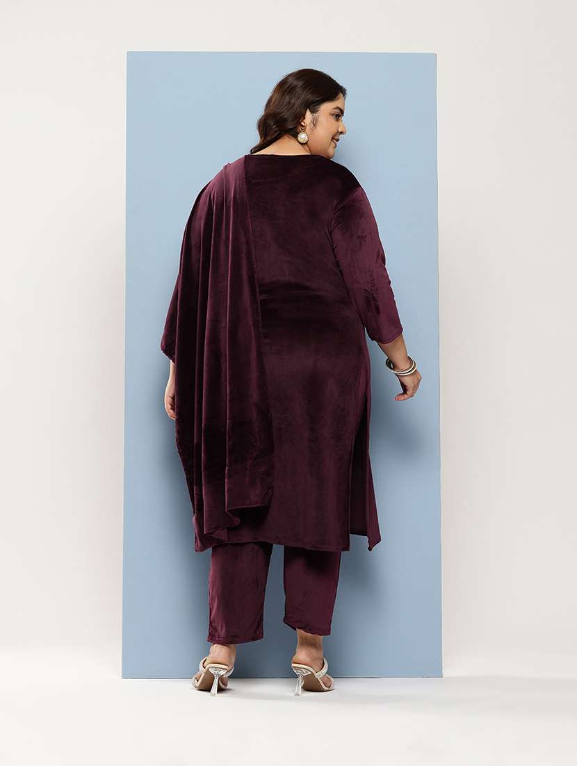 women plus size round neck kurta pant set with dupatta - 21673069 - Standard Image - 2