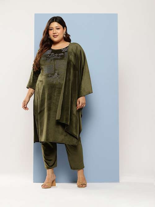 women plus size round neck kurta pant set with dupatta - 21673070 -  Standard Image - 0