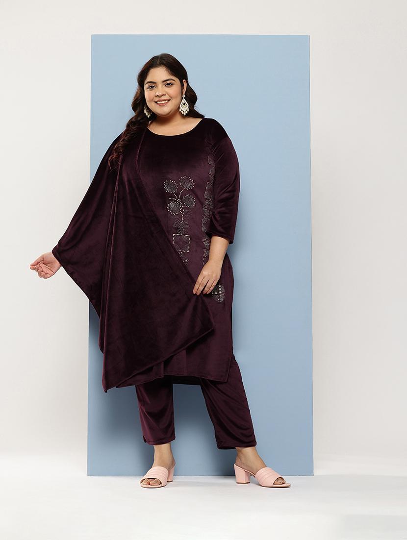 women plus size round neck kurta pant set with dupatta - 21673073 - Zoom Image - 0