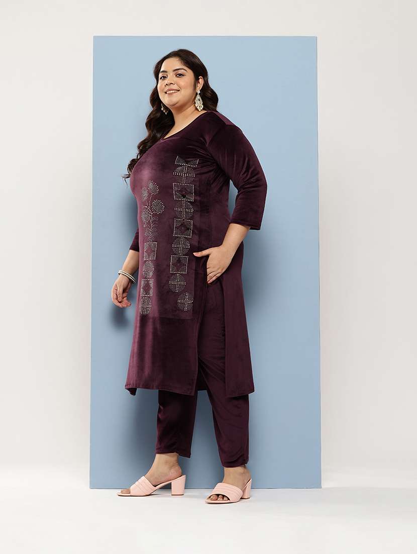 Women Plus Size Round Neck Kurta Pant Set With Dupatta