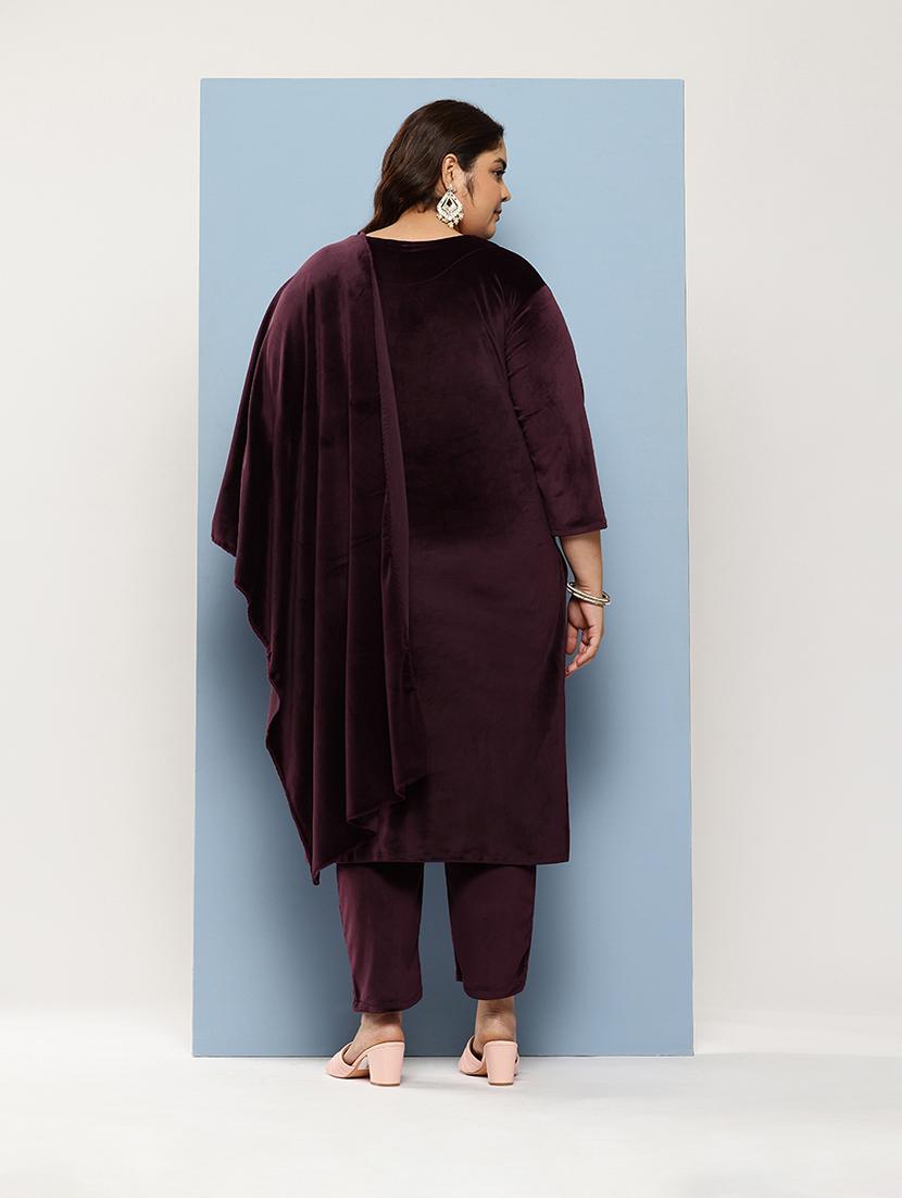 women plus size round neck kurta pant set with dupatta - 21673073 - Standard Image - 2