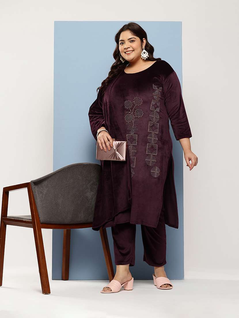 Women Plus Size Round Neck Kurta Pant Set With Dupatta