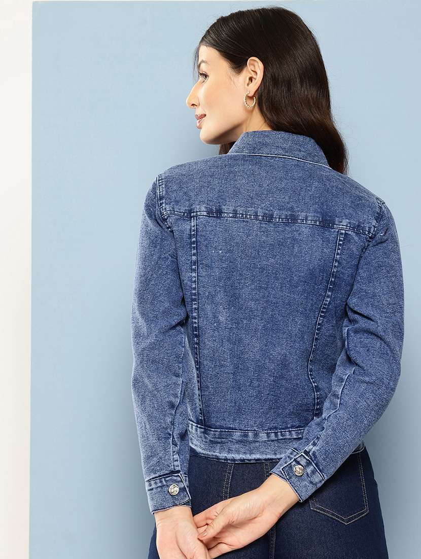 women collared long sleeves denim jacket - 21673077 - Standard Image - 2