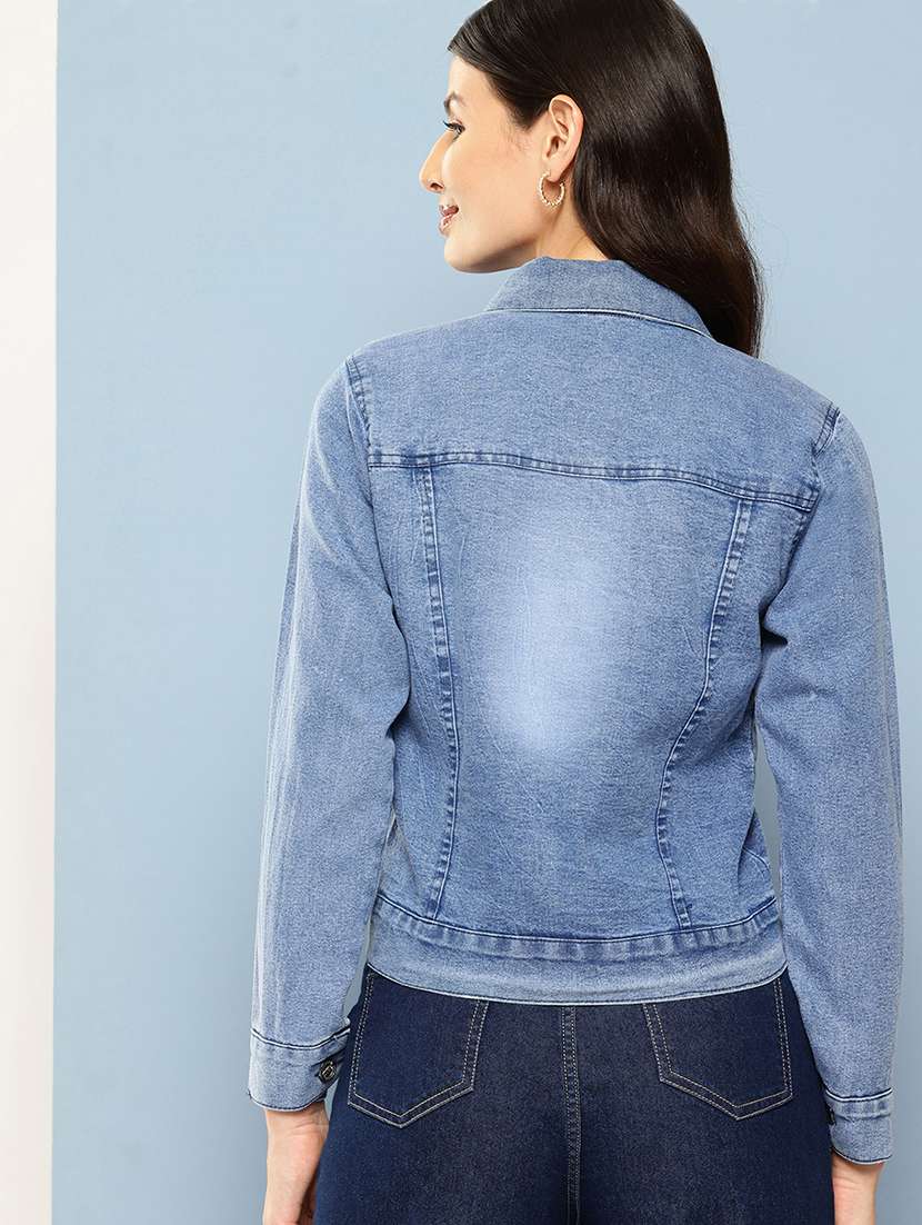 women collared long sleeves denim jacket - 21673078 - Standard Image - 2