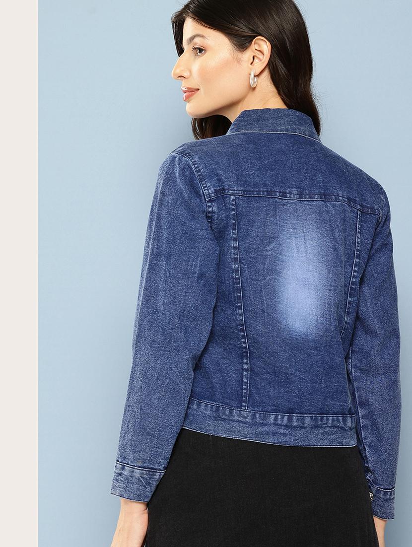women collared long sleeves denim jacket - 21673079 - Standard Image - 2