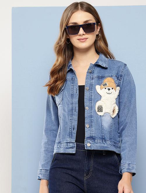 women collared long sleeves denim jacket - 21673080 - Standard Image - 0