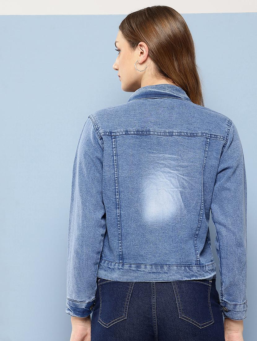women collared long sleeves denim jacket - 21673080 - Standard Image - 2