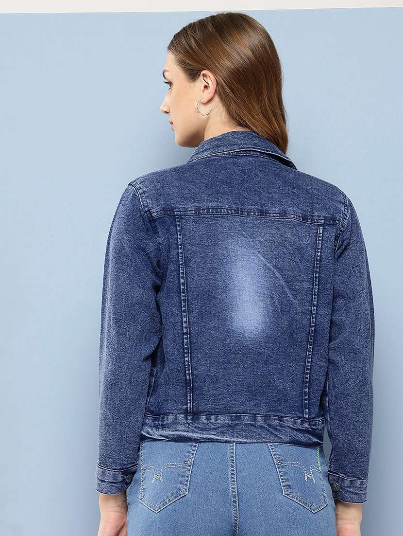 women collared long sleeves denim jacket - 21673081 - Standard Image - 2