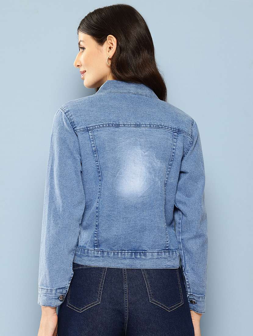 women collared long sleeves denim jacket - 21673084 - Standard Image - 2