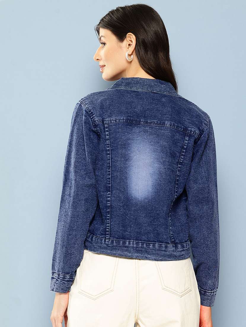 women collared long sleeves denim jacket - 21673085 - Standard Image - 2