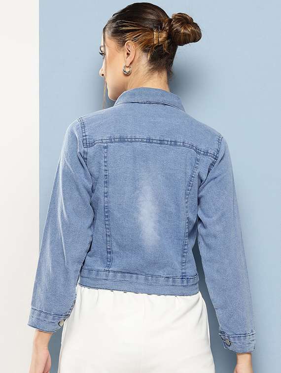women collared long sleeves denim jacket - 21673088 - Standard Image - 2