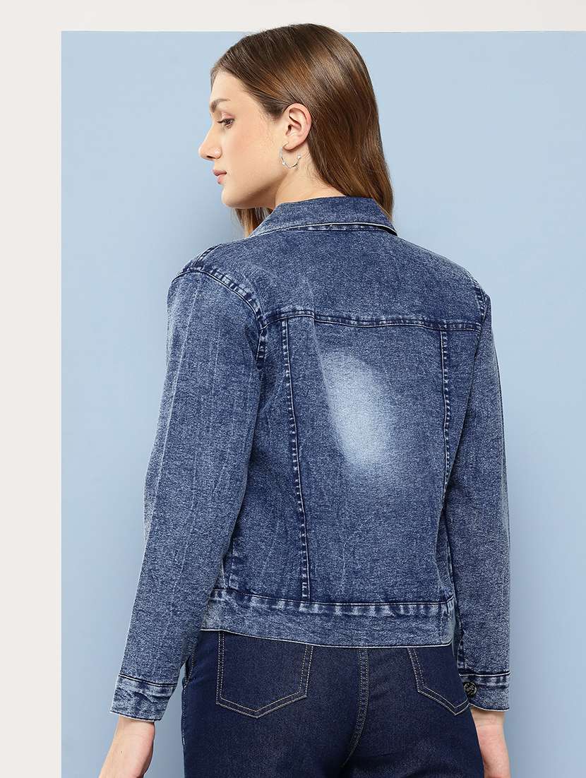 women collared long sleeves denim jacket - 21673089 - Standard Image - 2