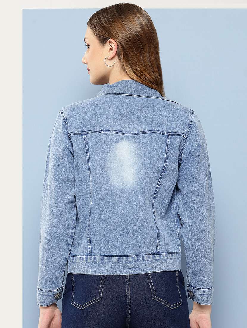 women collared long sleeves denim jacket - 21673090 - Standard Image - 2