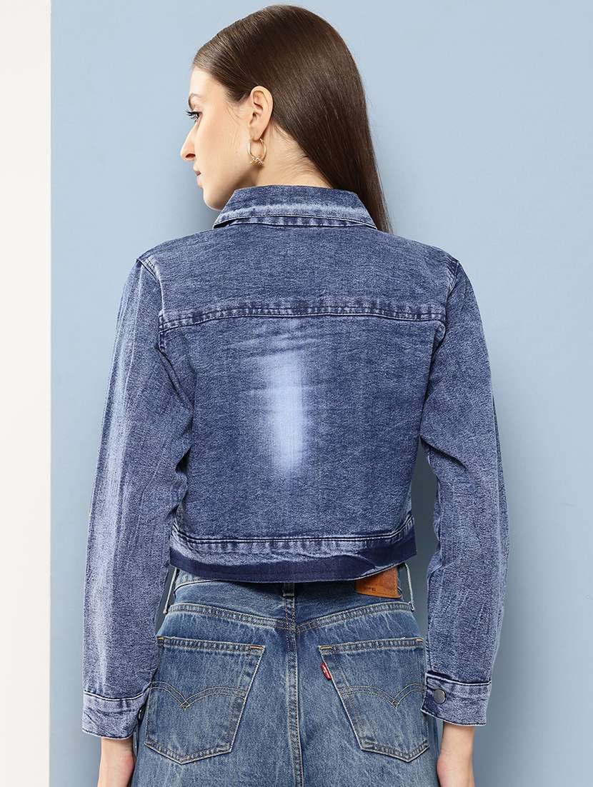 women collared long sleeves crop denim jacket - 21673108 - Standard Image - 2