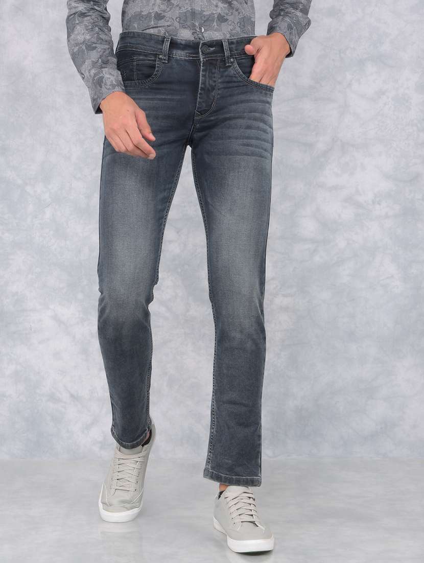 men washed mid rise jeans