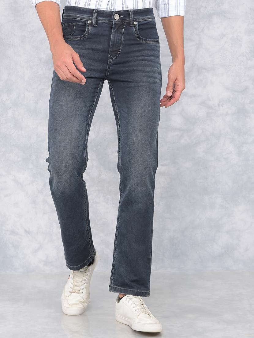 men washed mid rise jeans
