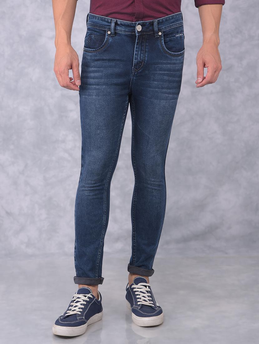 men washed mid rise jeans