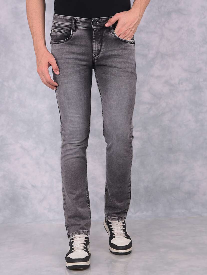 men washed mid rise jeans