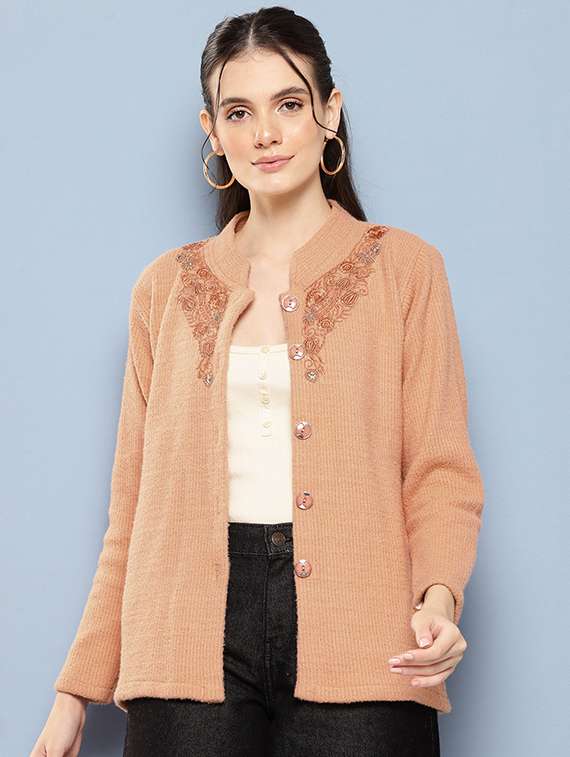 women self designed long sleeves cardigan